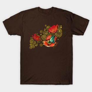 Iceland Poppies on Golden Spirals T-Shirt